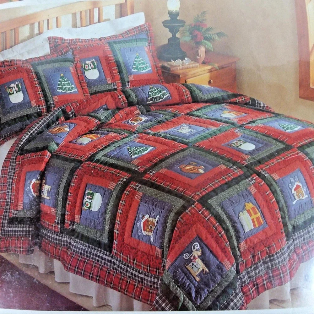 Vintage Day By Day Holiday Wishes Christmas Print Quilt Twin Size 68x86‎ NOS